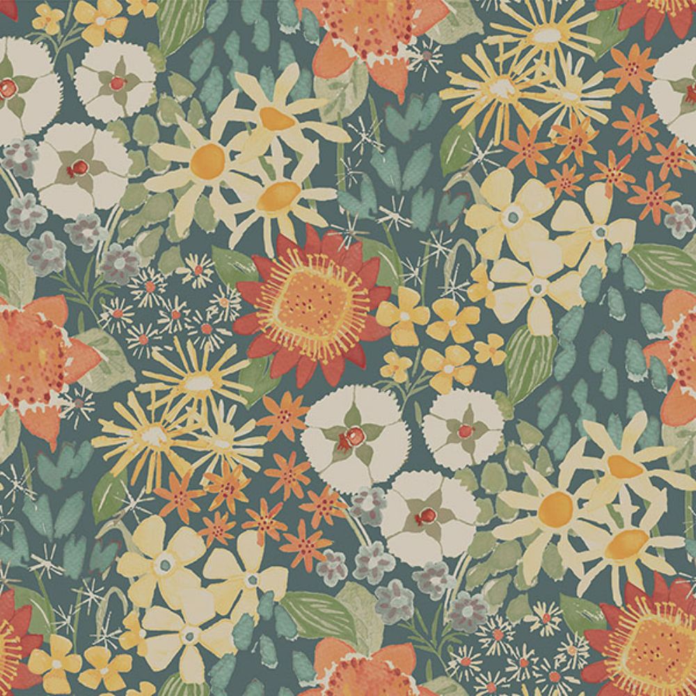 A-Street Prints by Brewster 4066-26520 Karina Teal Wildflower Garden Wallpaper