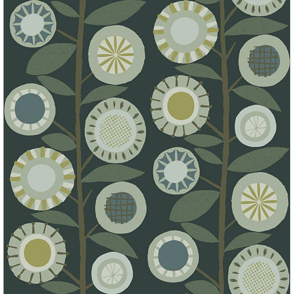 A-Street Prints by Brewster 4066-26551 Sisu Evergreen Floral Geometric Wallpaper