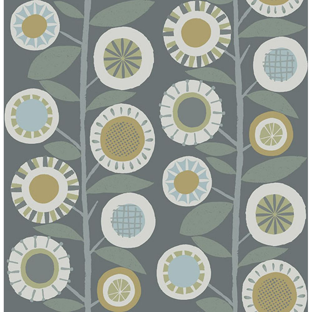 A-Street Prints by Brewster 4066-26553 Sisu Grey Floral Geometric Wallpaper
