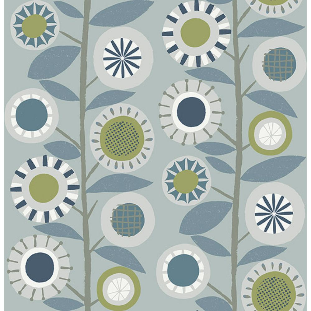 A-Street Prints by Brewster 4066-26554 Sisu Light Blue Floral Geometric Wallpaper