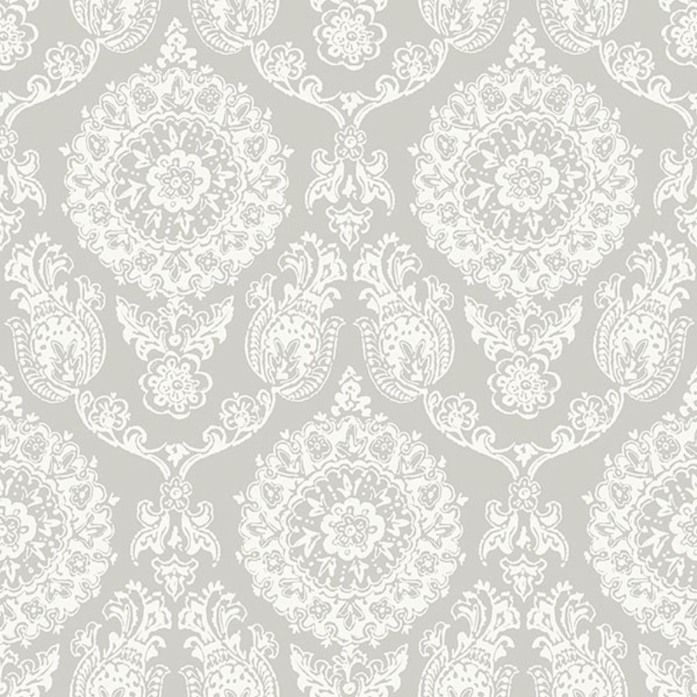 Chesapeake by Brewster 4071-71020 Helm Damask Taupe Floral Medallion Wallpaper