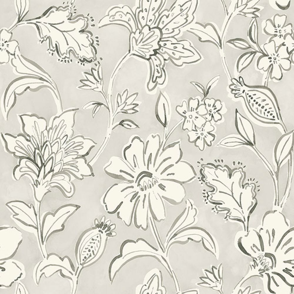 Chesapeake by Brewster 4071-71039 Plumeria Grey Floral Trail Wallpaper