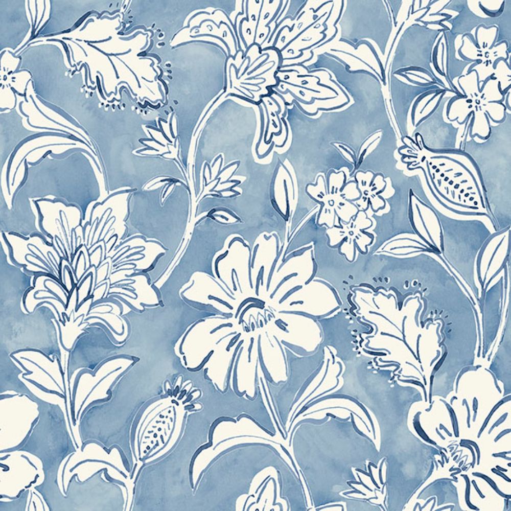 Chesapeake by Brewster 4071-71040 Plumeria Blue Floral Trail Wallpaper