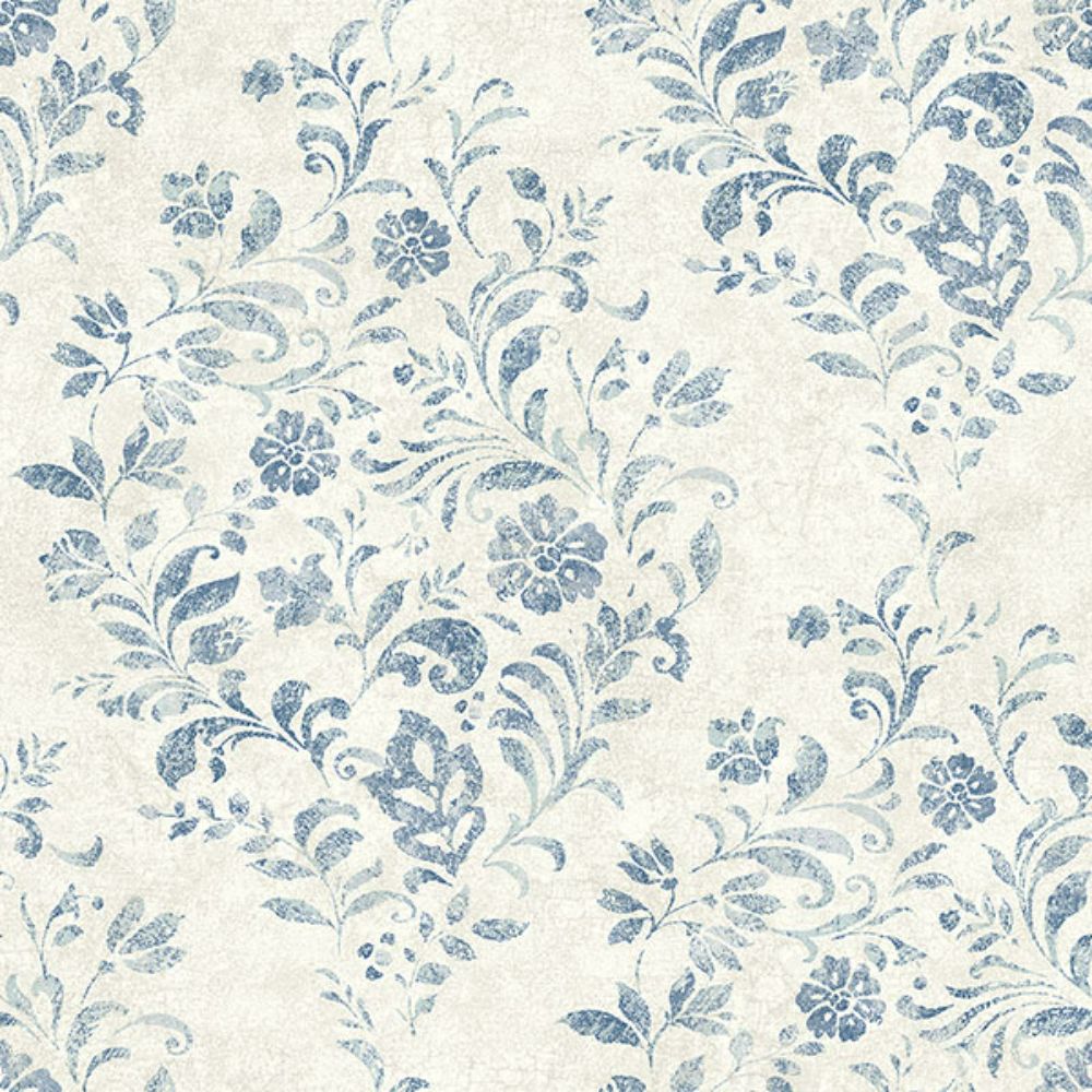 Chesapeake by Brewster 4072-70006 Isidore Blue Scroll Wallpaper