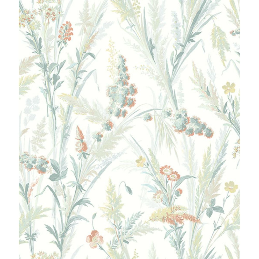 Chesapeake by Brewster 4072-70031 Hillaire Teal Meadow Wallpaper