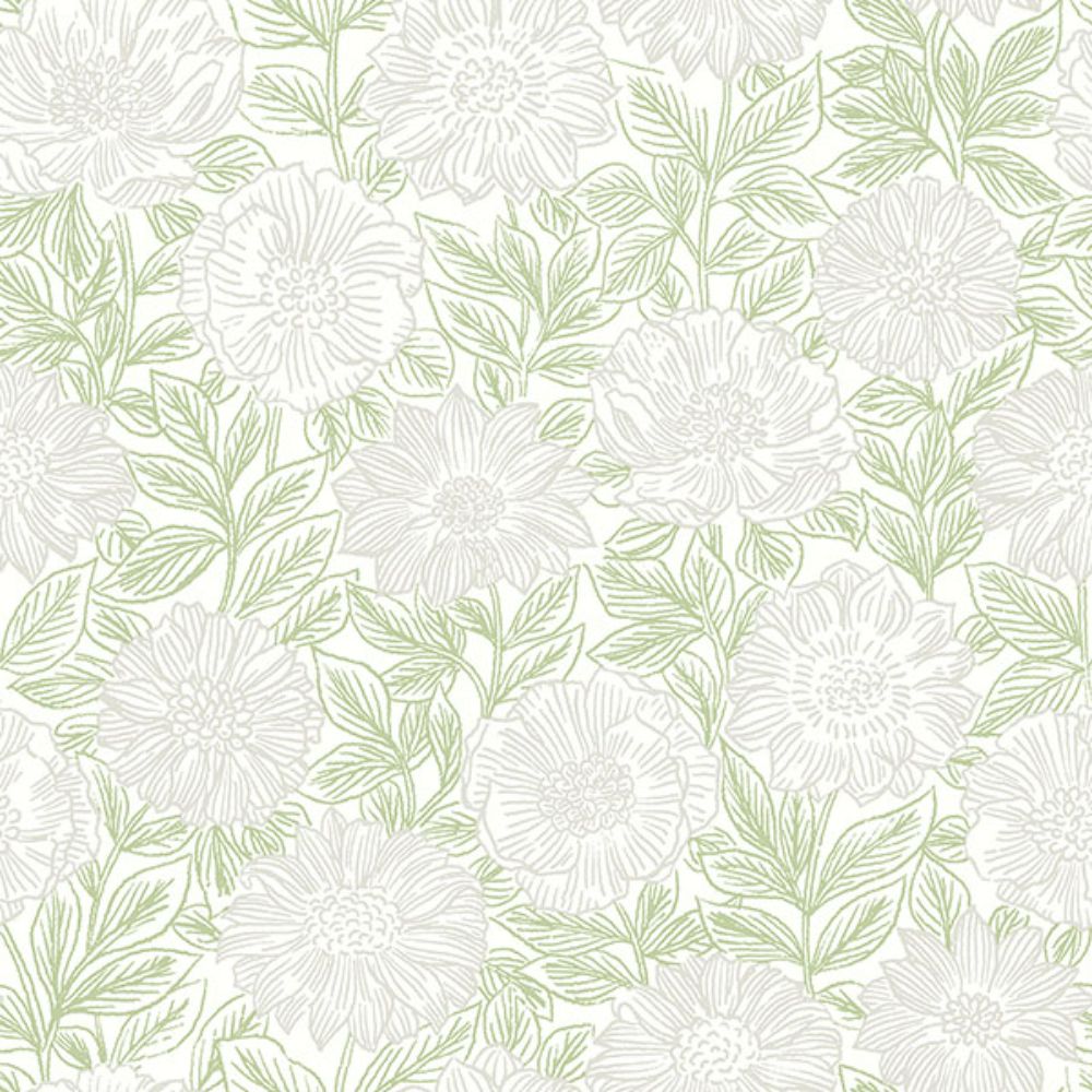 Chesapeake by Brewster 4072-70044 Faustin Green Floral Wallpaper