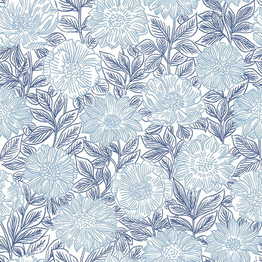 Chesapeake by Brewster 4072-70047 Faustin Navy Floral Wallpaper