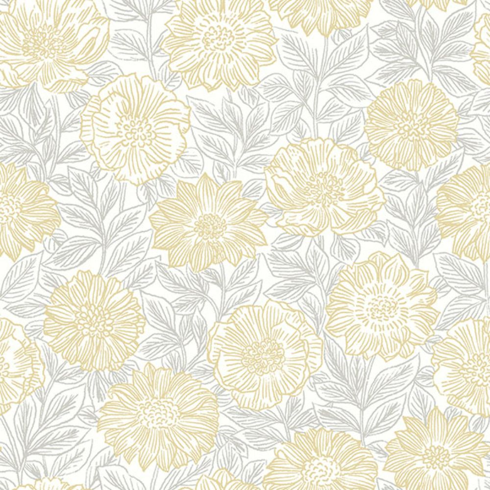 Chesapeake by Brewster 4072-70048 Faustin Yellow Floral Wallpaper