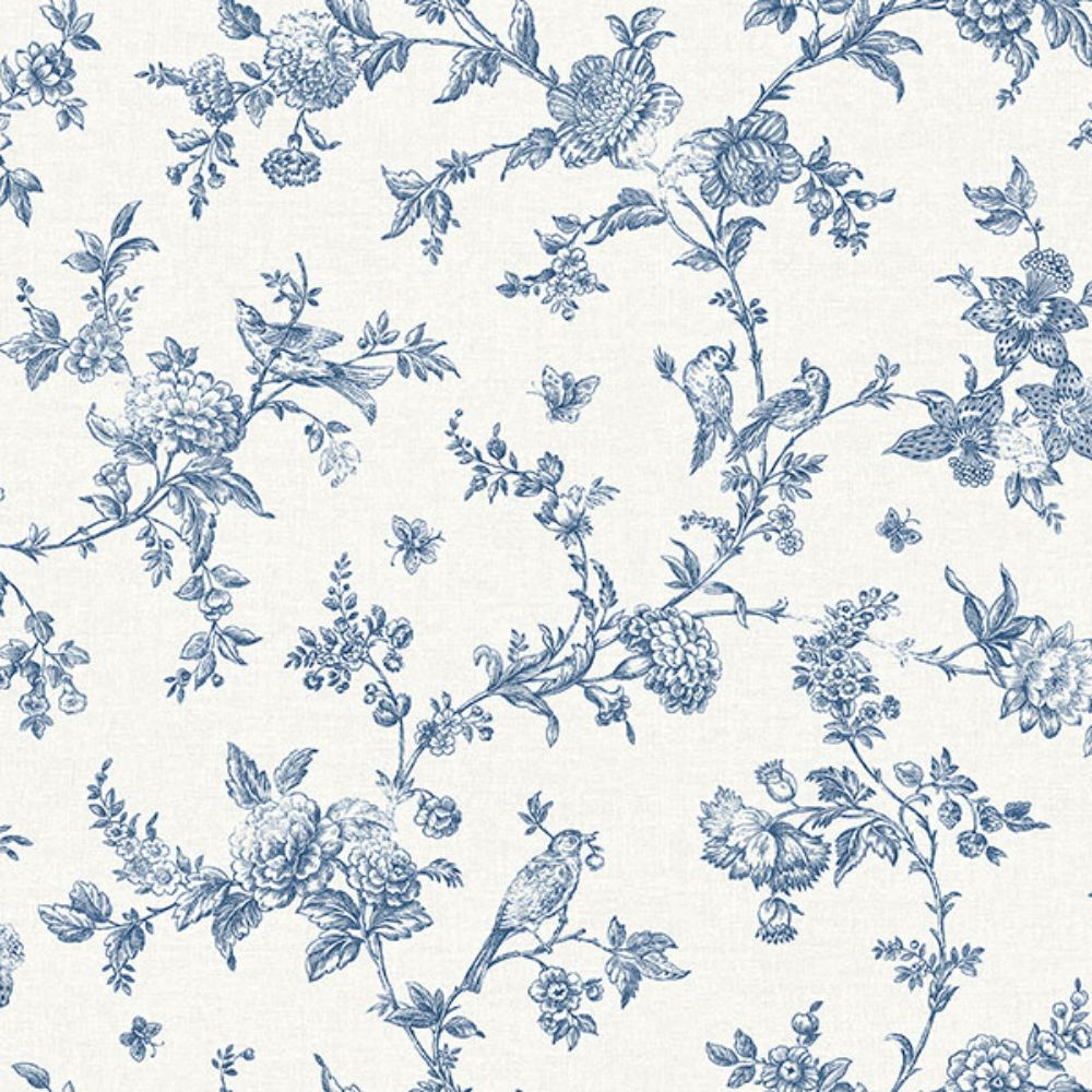 Chesapeake by Brewster 4072-70064 Nightingale Navy Floral Trail Wallpaper