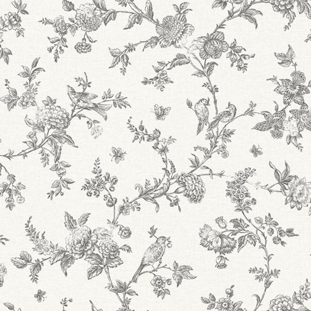 Chesapeake by Brewster 4072-70065 Nightingale Charcoal Floral Trail Wallpaper