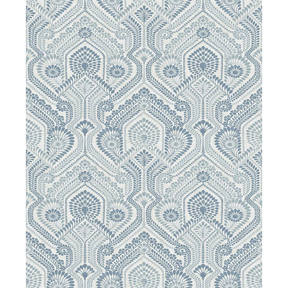 A-Street Prints by Brewster 4074-26611 Fernback Blue Ornate Botanical Wallpaper