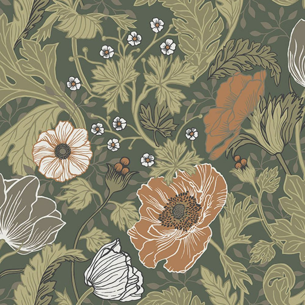 A-Street Prints by Brewster 4080-44104 Anemone Green Floral Wallpaper