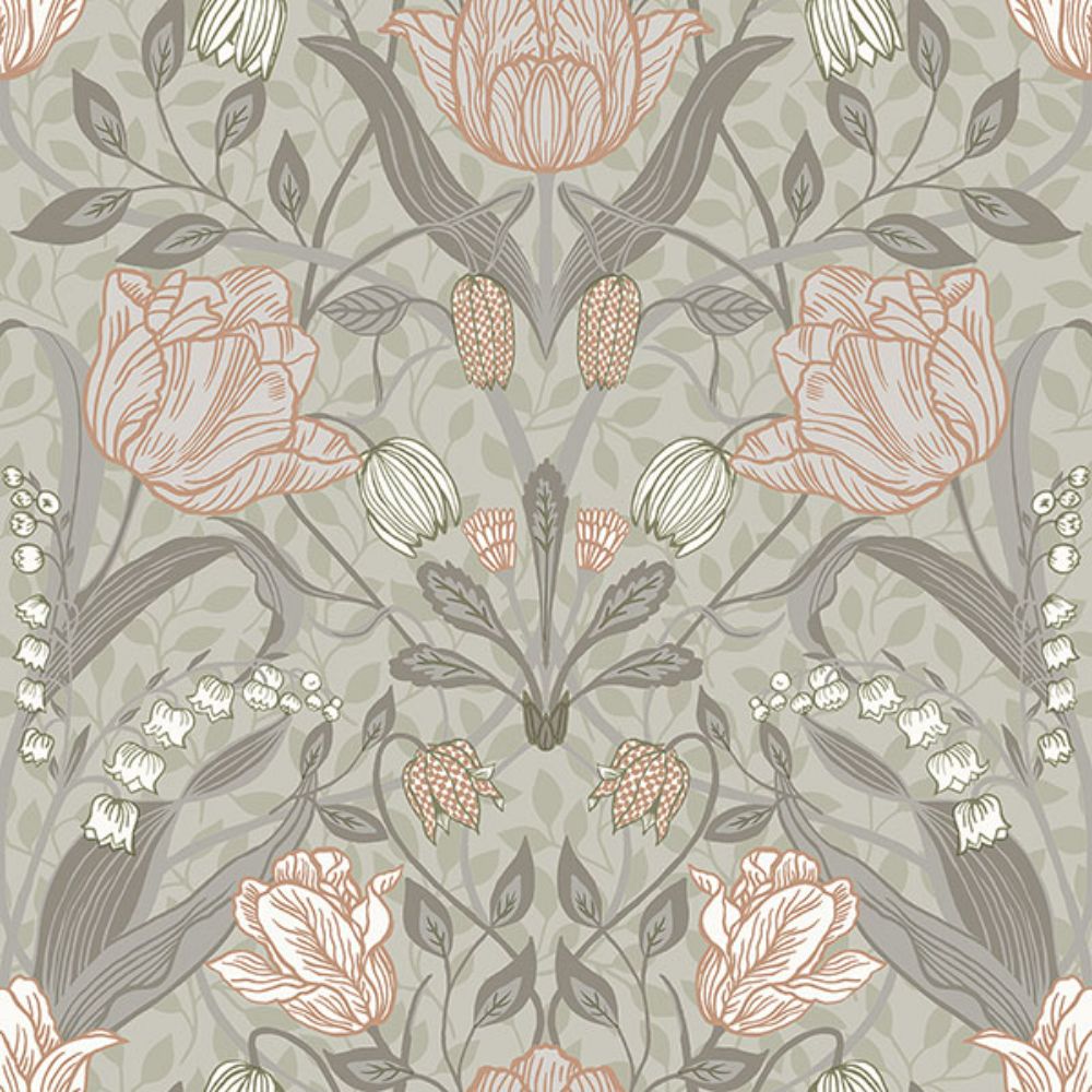 A-Street Prints by Brewster 4080-44105 Filippa Grey Tulip Wallpaper