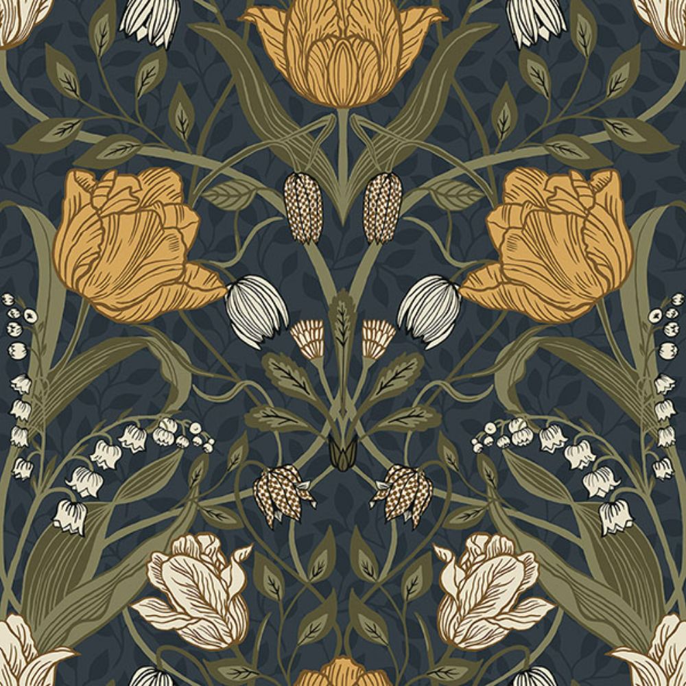 A-Street Prints by Brewster 4080-44106 Filippa Navy Tulip Wallpaper