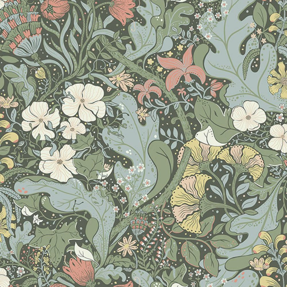 A-Street Prints by Brewster 4080-83103 Elise Green Nouveau Gardens Wallpaper