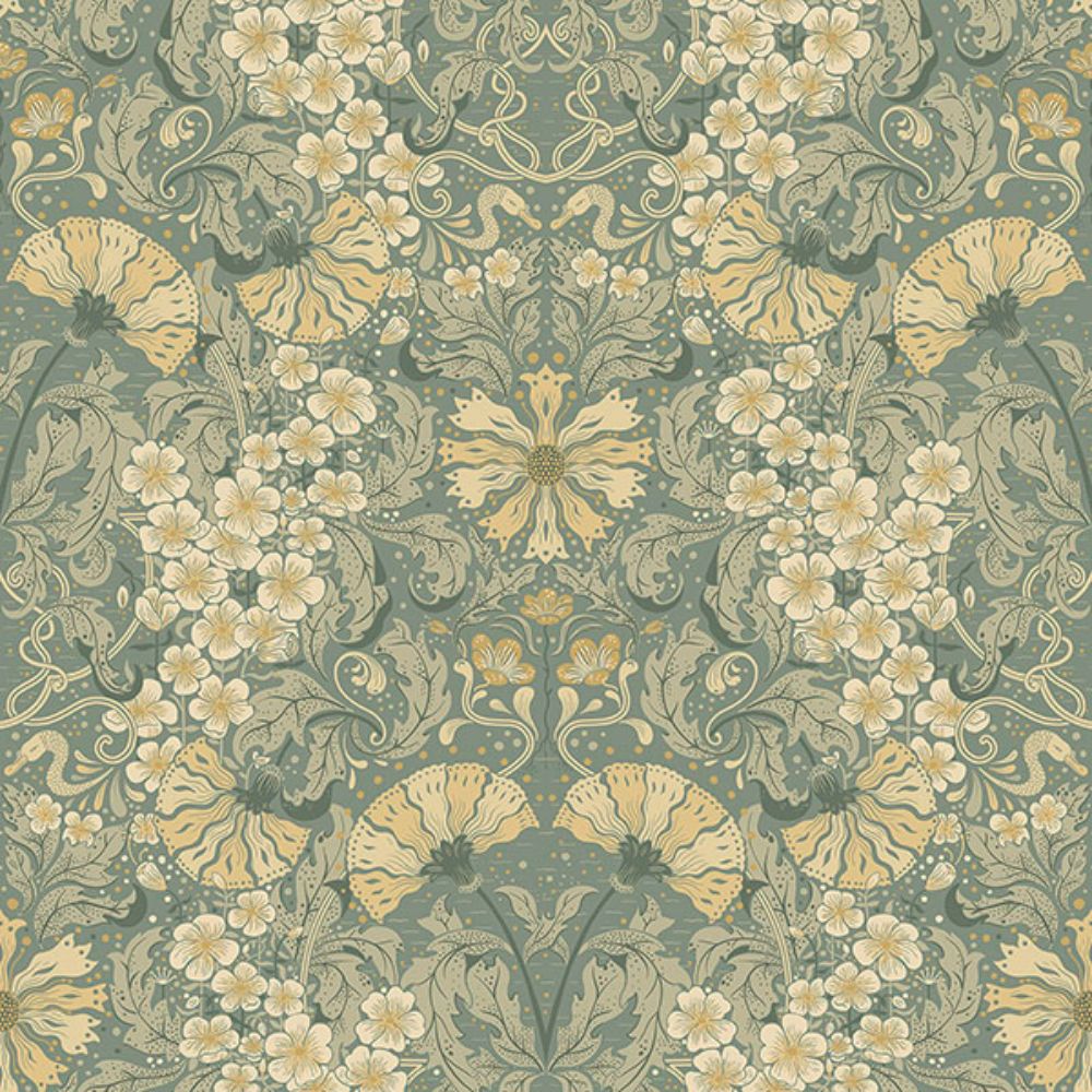 A-Street Prints by Brewster 4080-83113 Ojvind Sea Green Floral Ogee Wallpaper