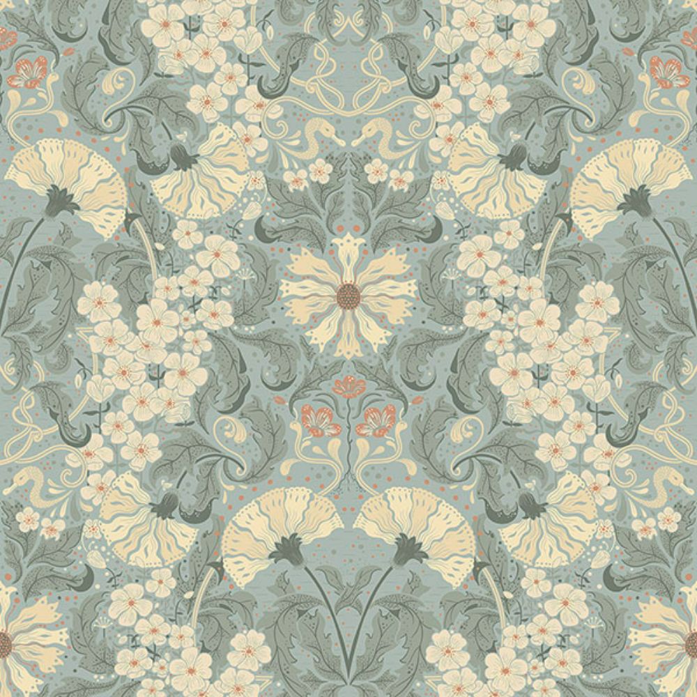 A-Street Prints by Brewster 4080-83115 Ojvind Light Blue Floral Ogee Wallpaper