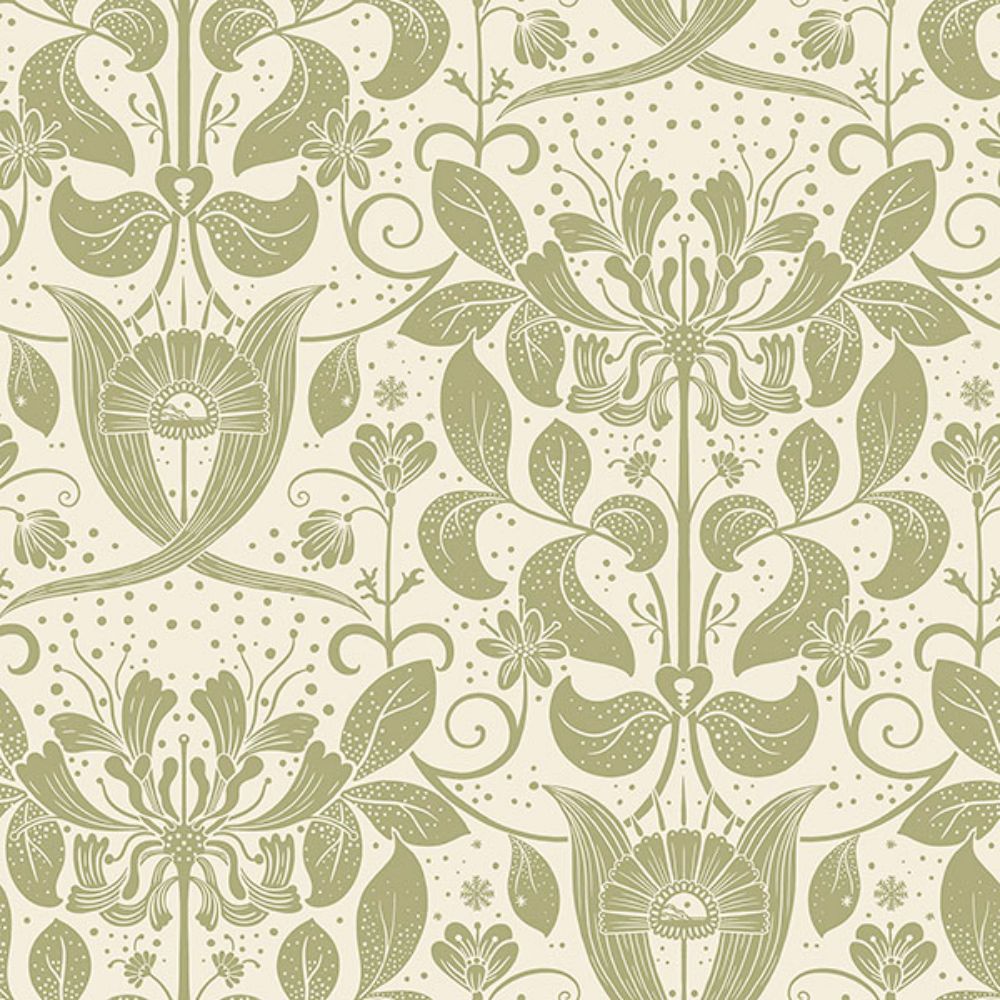 A-Street Prints by Brewster 4080-83127 Berit Olive Floral Crest Wallpaper