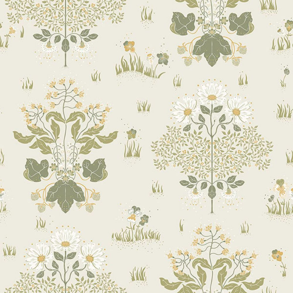 A-Street Prints by Brewster 4080-83133 Elda Olive Delicate Daises Wallpaper