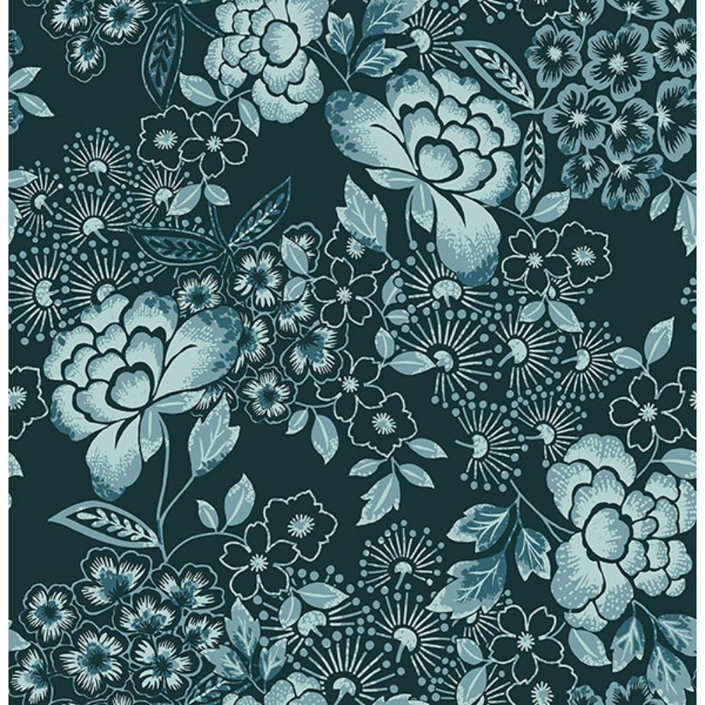 A-Street Prints by Brewster 4081-26300 Irina Navy Floral Blooms Wallpaper