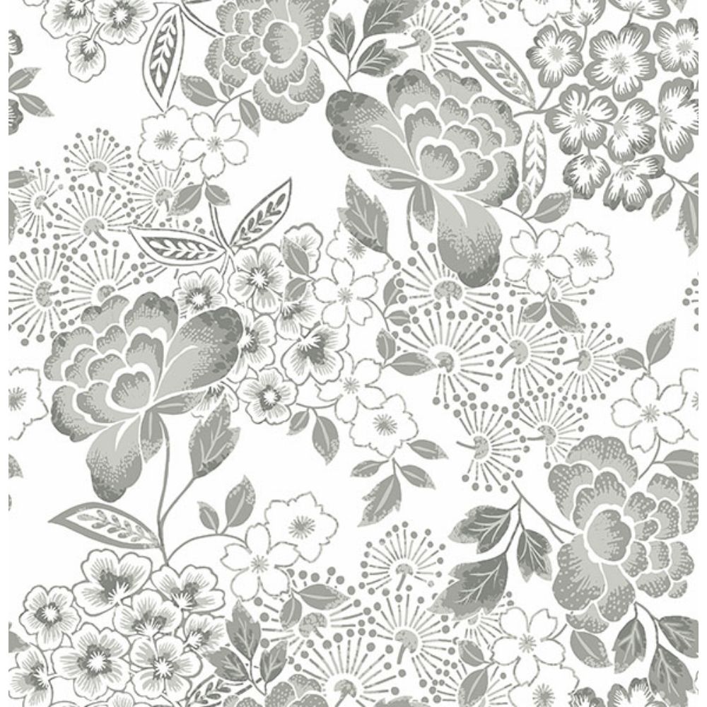 A-Street Prints by Brewster 4081-26303 Irina Grey Floral Blooms Wallpaper