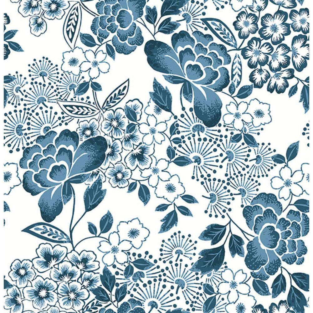 A-Street Prints by Brewster 4081-26304 Irina Blue Floral Blooms Wallpaper