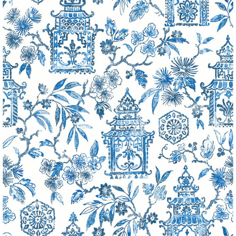 A-Street Prints by Brewster 4081-26310 Helaine Blue Pagoda Wallpaper