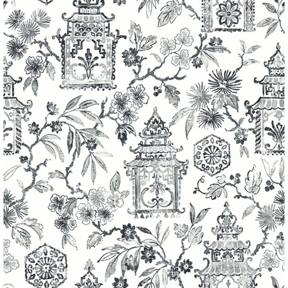 A-Street Prints by Brewster 4081-26311 Helaine Charcoal Pagoda Wallpaper