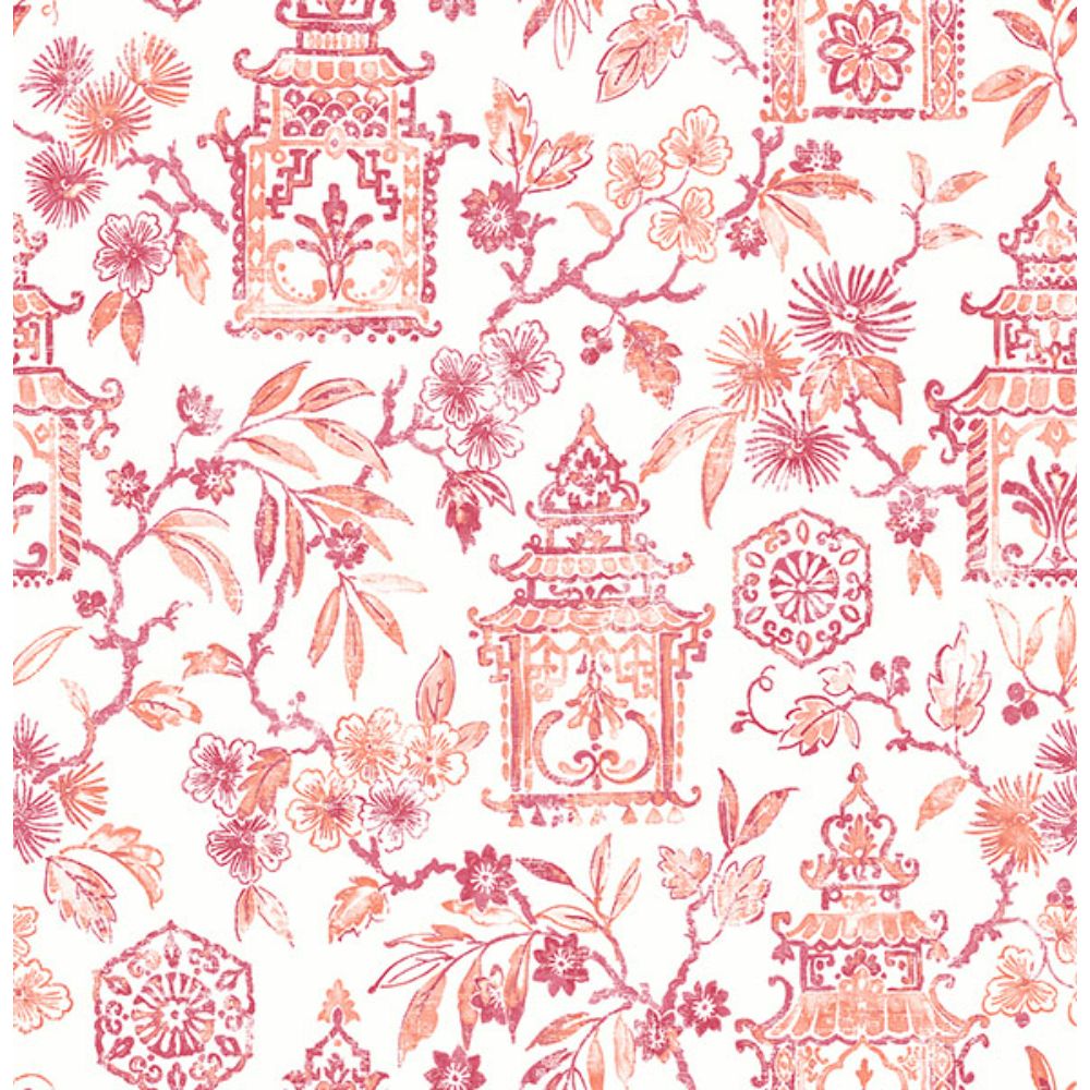 A-Street Prints by Brewster 4081-26313 Helaine Coral Pagoda Wallpaper