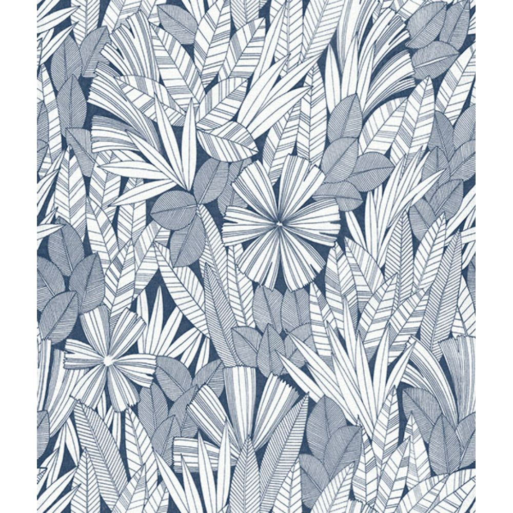 A-Street Prints by Brewster 4081-26342 Bannon Blue Leaves Wallpaper
