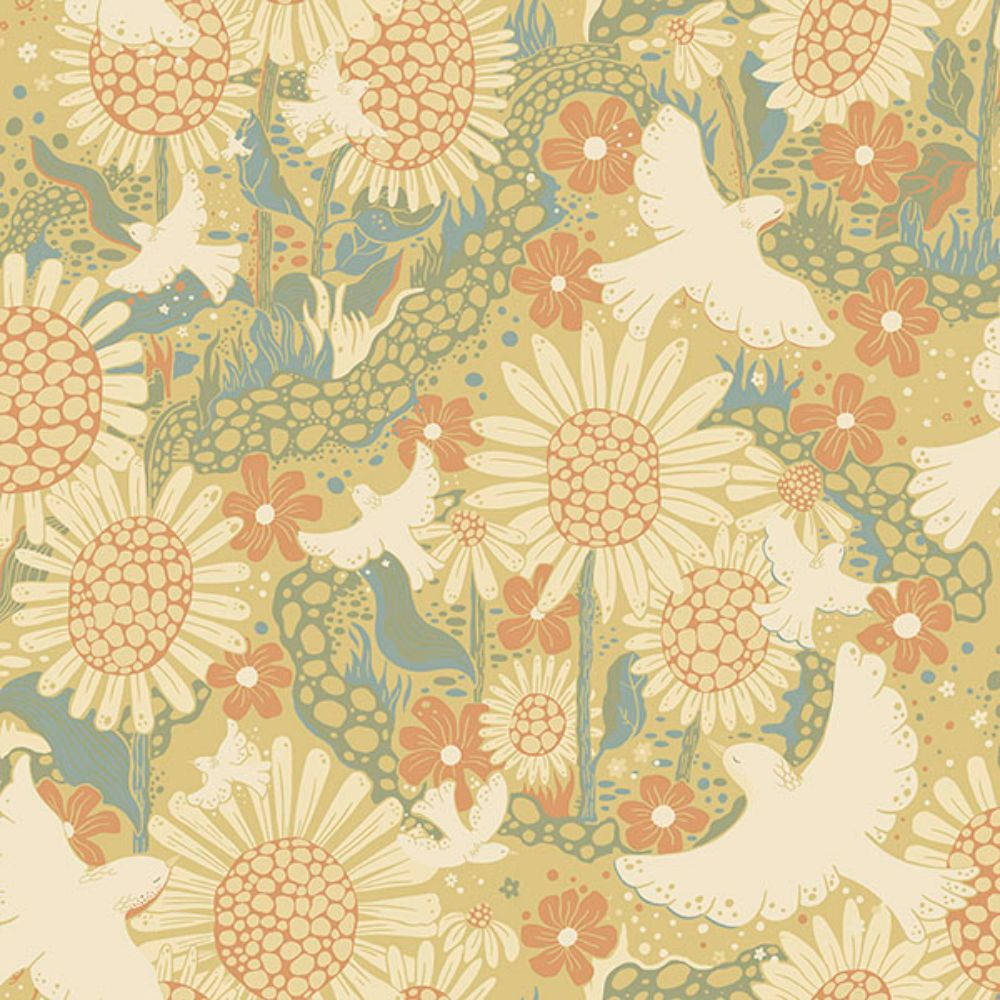 A-Street Prints by Brewster 4111-63008 Drömma Coral Songbirds and Sunflowers Wallpaper