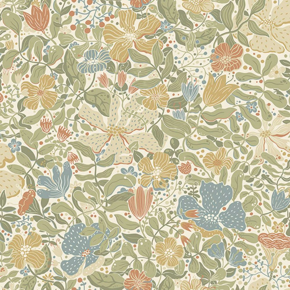A-Street Prints by Brewster 4111-63017 Midsommar Light Green Floral Medley Wallpaper