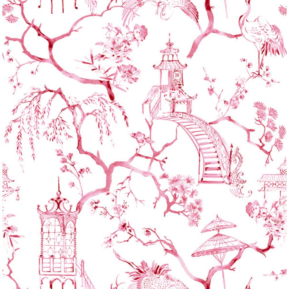 A-Street Prints by Brewster 4120-26808 Serena Rasberry Chinoiserie Wallpaper