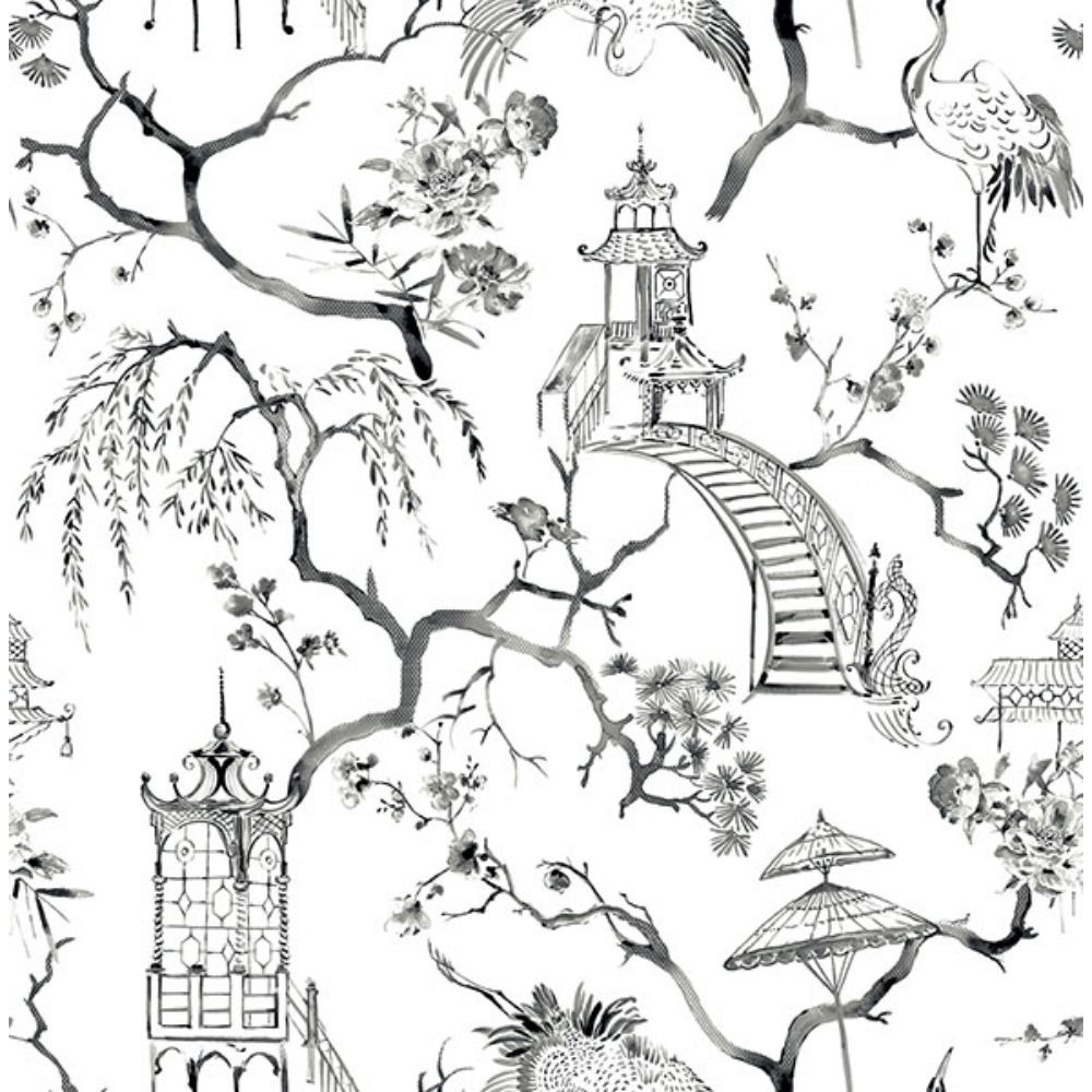 A-Street Prints by Brewster 4120-26809 Serena Charcoal Chinoiserie Wallpaper