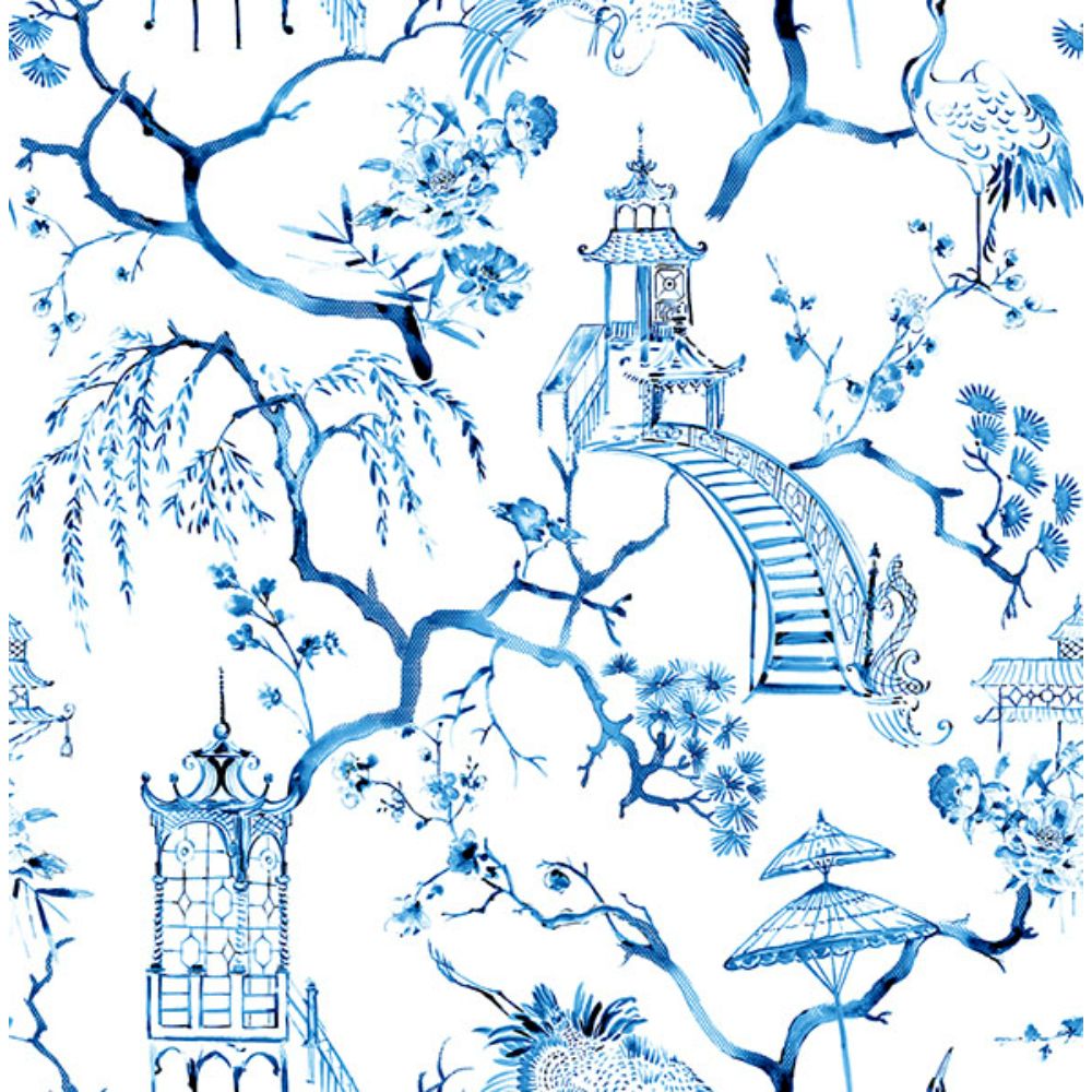 A-Street Prints by Brewster 4120-26810 Serena Blue Chinoiserie Wallpaper