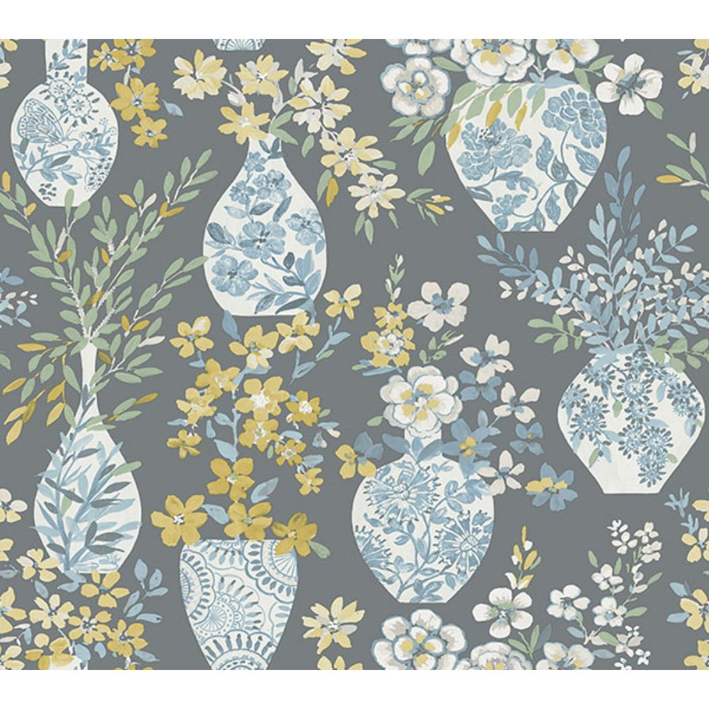 A-Street Prints by Brewster 4120-72003 Harper Grey Floral Vase Wallpaper