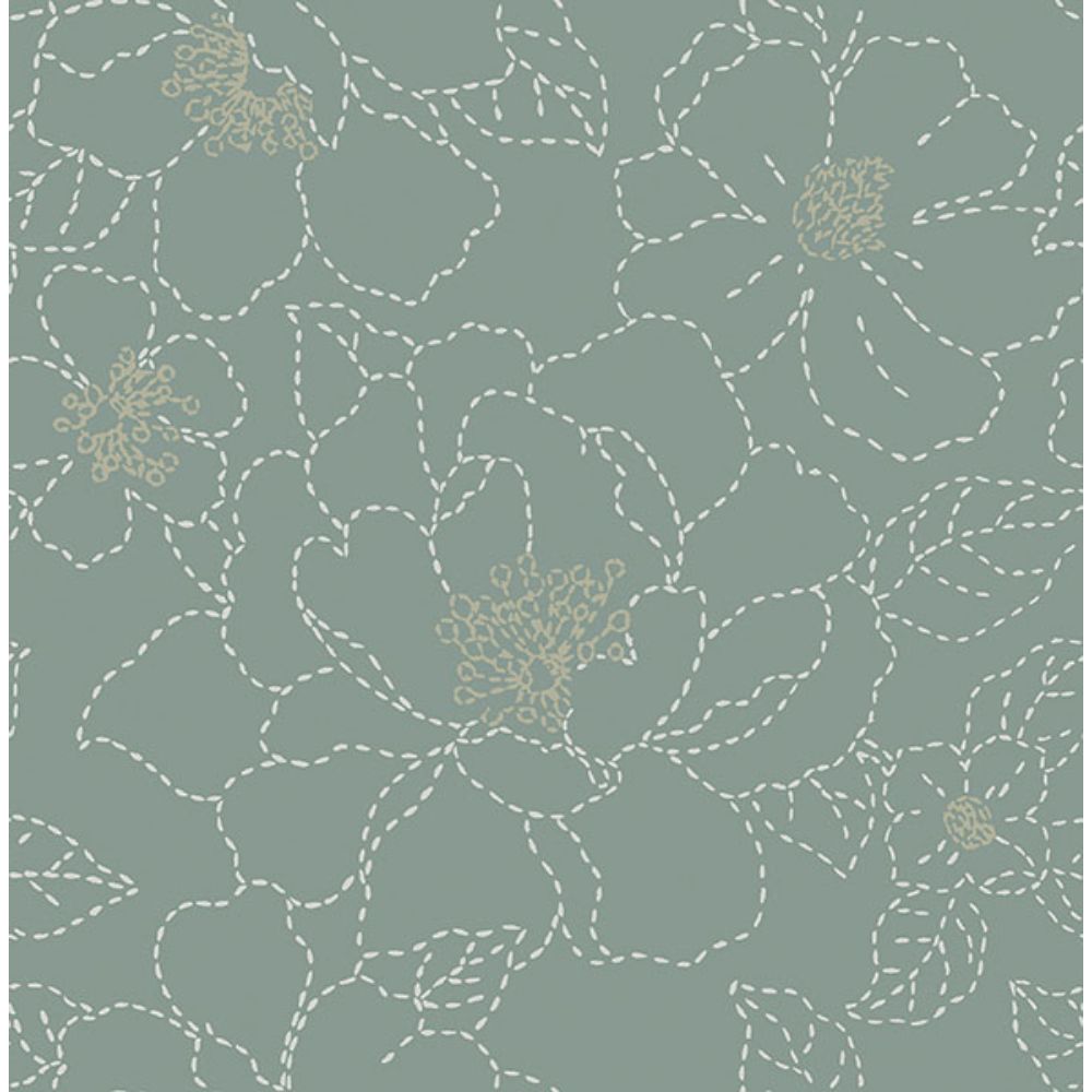 A-Street Prints by Brewster 4122-27006 Gardena Sea Green Embroidered Floral Wallpaper