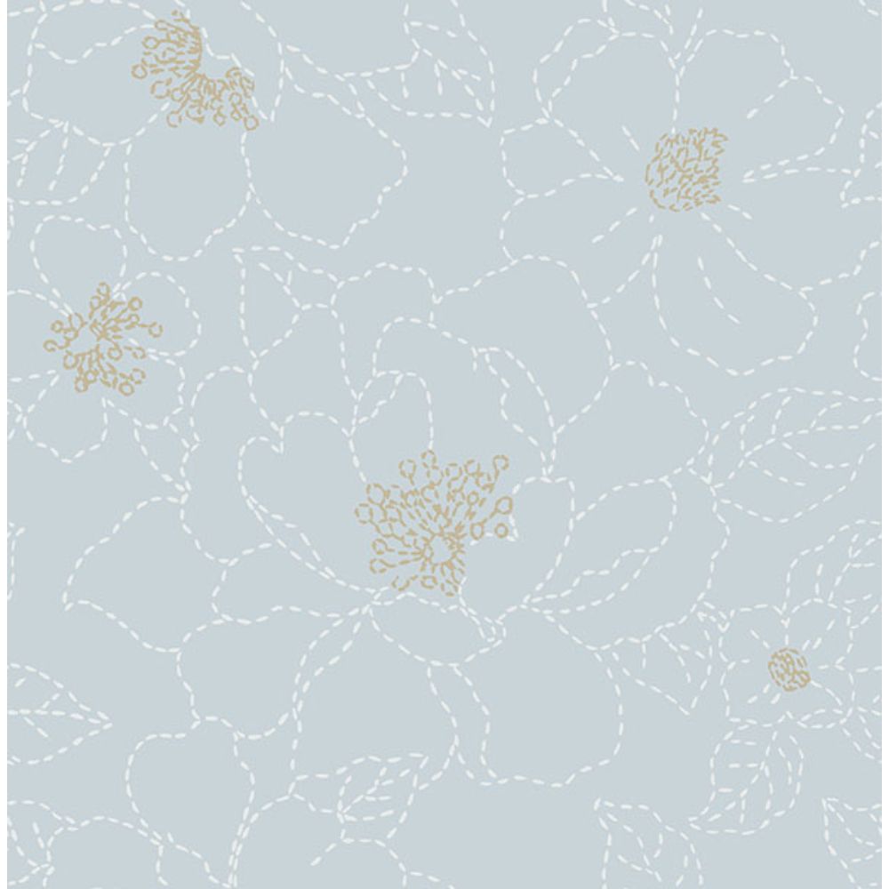 A-Street Prints by Brewster 4122-27011 Gardena Sky Blue Embroidered Floral Wallpaper
