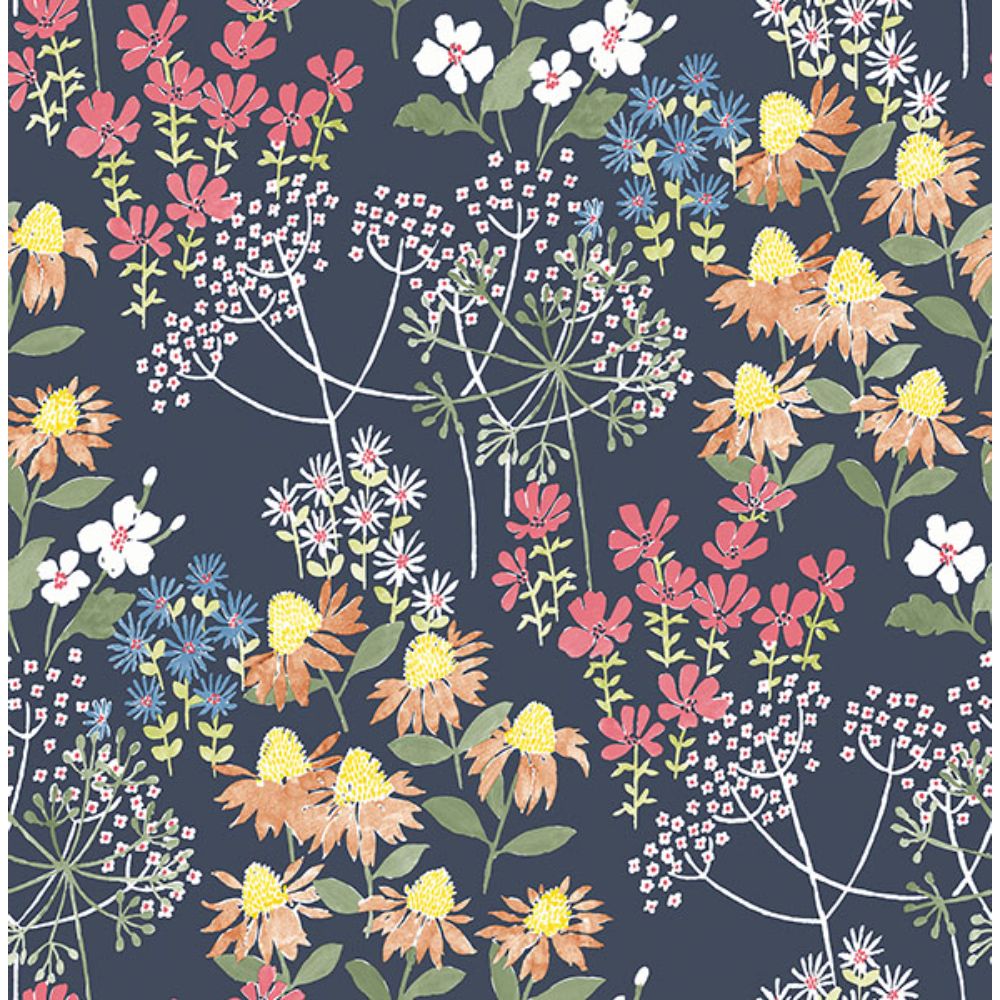 A-Street Prints by Brewster 4122-27016 Cultivate Navy Springtime Blooms Wallpaper