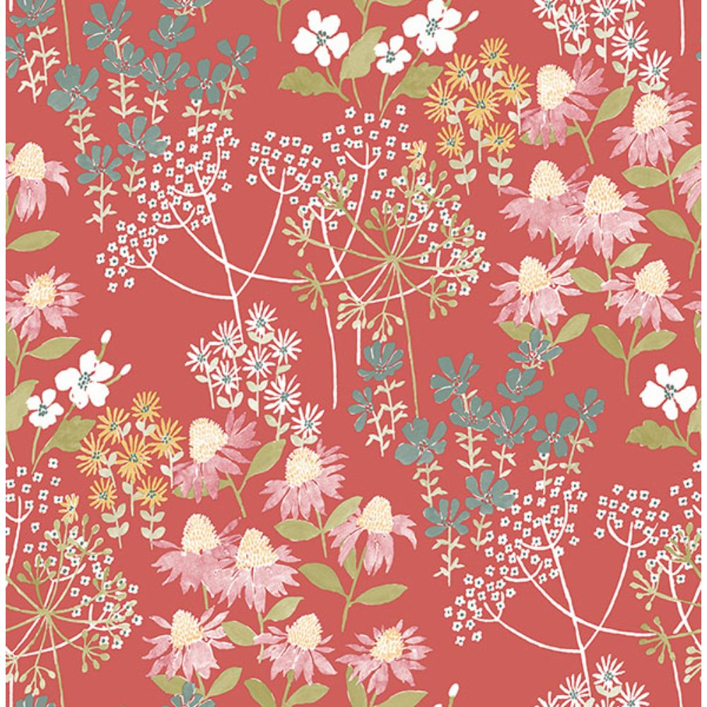 A-Street Prints by Brewster 4122-27019 Cultivate Red Springtime Blooms Wallpaper