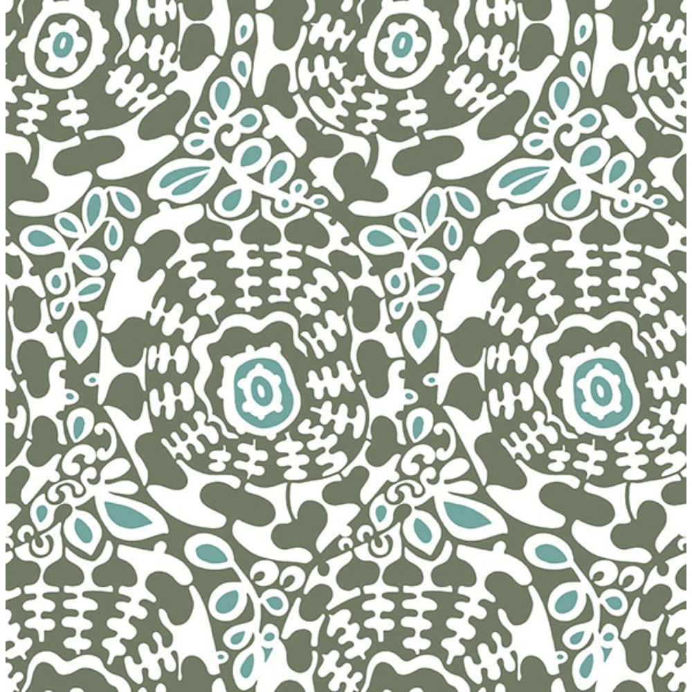 A-Street Prints by Brewster 4122-27040 Divine Green Abstract Medallion Wallpaper