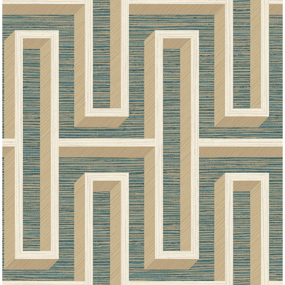 Advantage by Brewster 4125-26723 Henley Teal Geometric Grasscloth Wallpaper