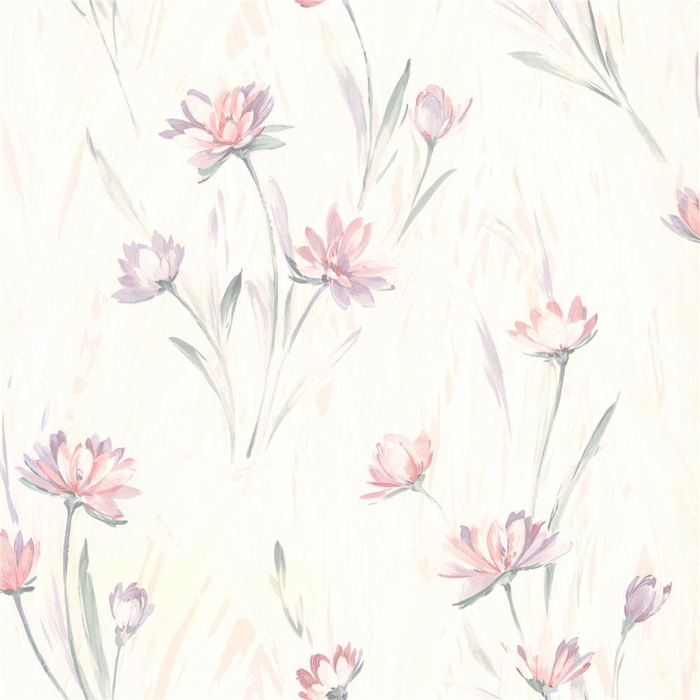 Brewster 414-37400 Kitchen; Bed and Bath Resource IV Lilly Pink Floral Texture Wallpaper in Pink