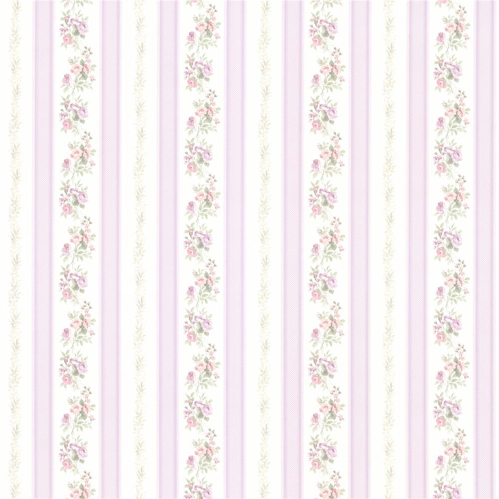 Brewster 414-56030 Kitchen; Bed and Bath Resource IV Princess Lavender Floral Stripe Wallpaper in Lavender