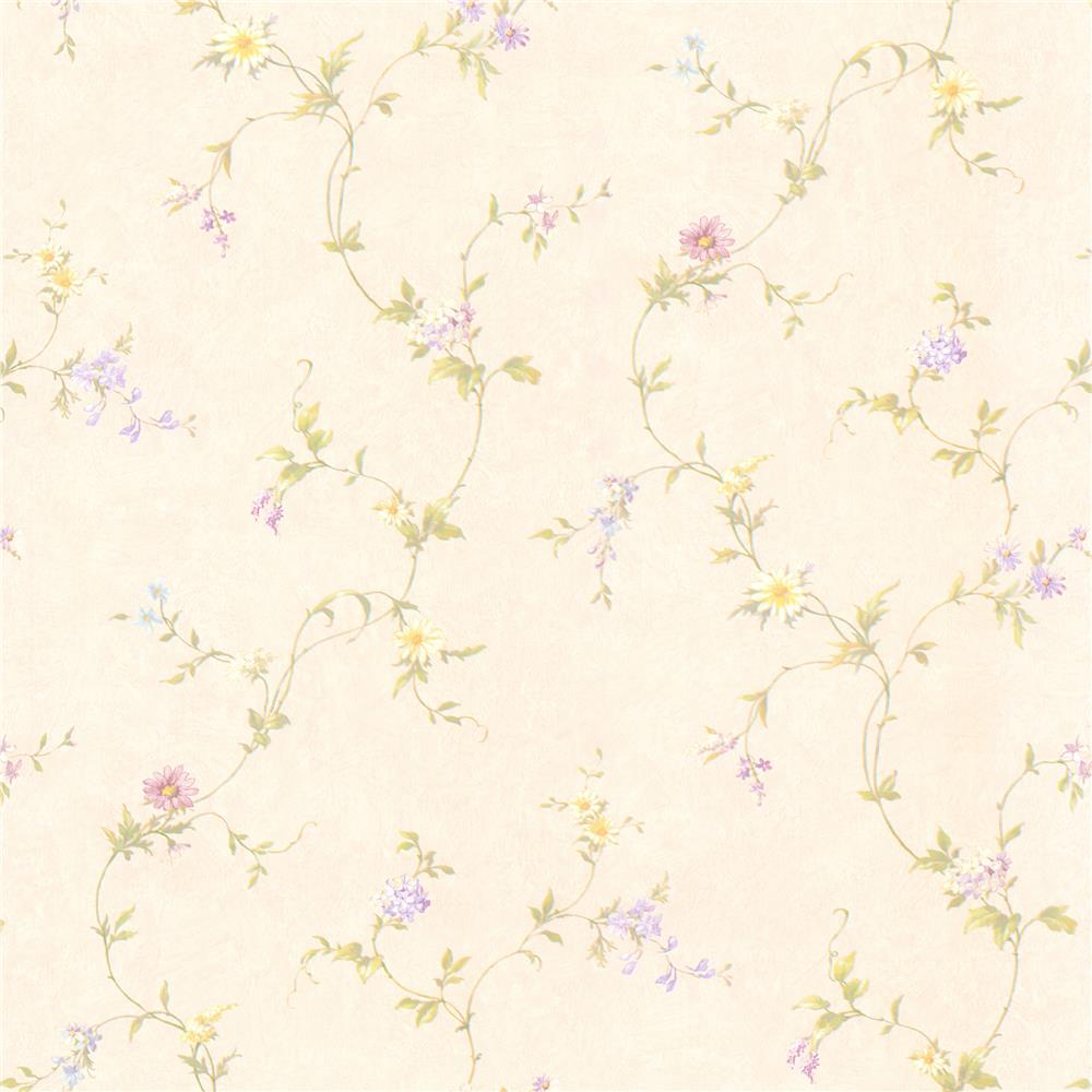 Brewster 414-65765 Kitchen; Bed and Bath Resource IV Connie Cream Small Floral Trail Wallpaper in Cream
