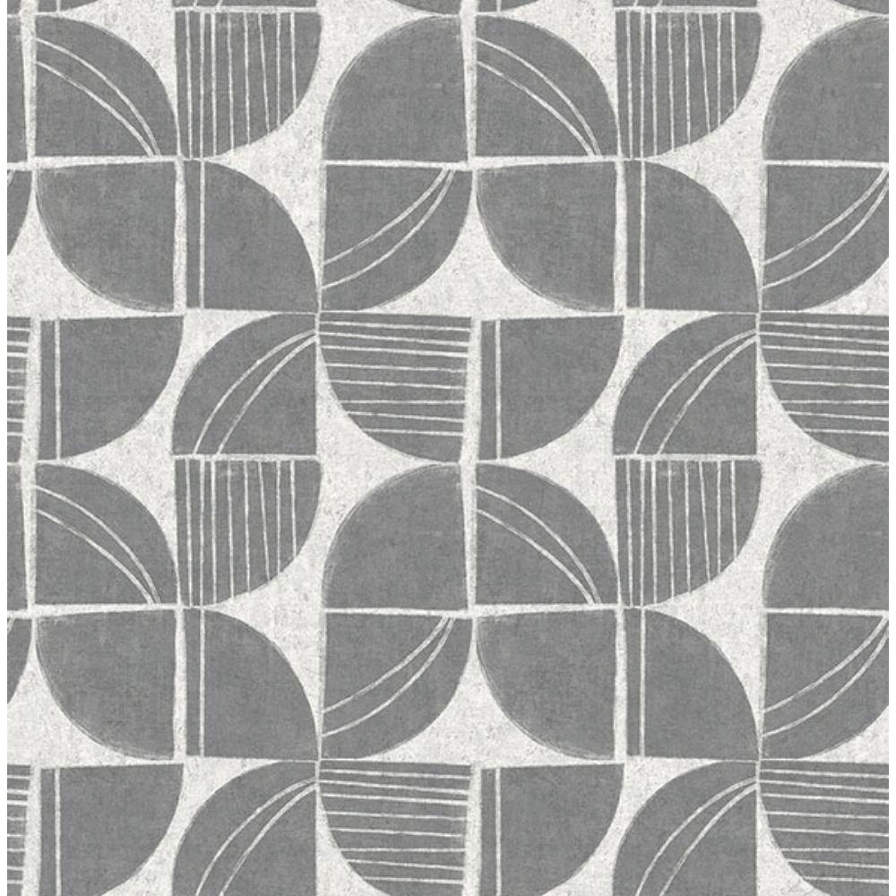 A-Street Prints by Brewster 4141-27110 Baxter Charcoal Semicircle Mosaic Wallpaper