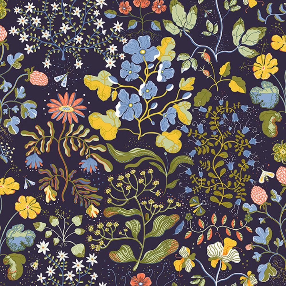 A-Street Prints by Brewster 4143-22002 Groh Dark Blue Floral Wallpaper