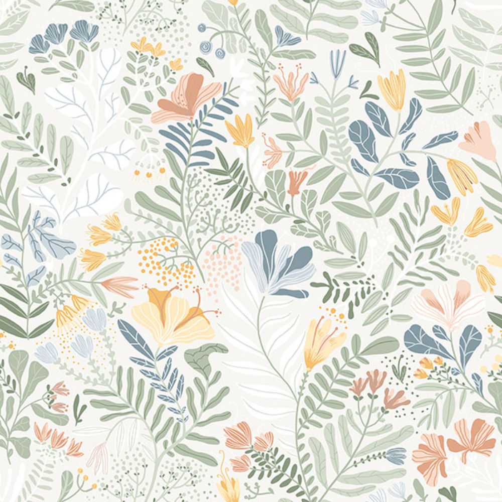 A-Street Prints by Brewster 4143-22005 Brittsommar Seafoam Woodland Floral Wallpaper