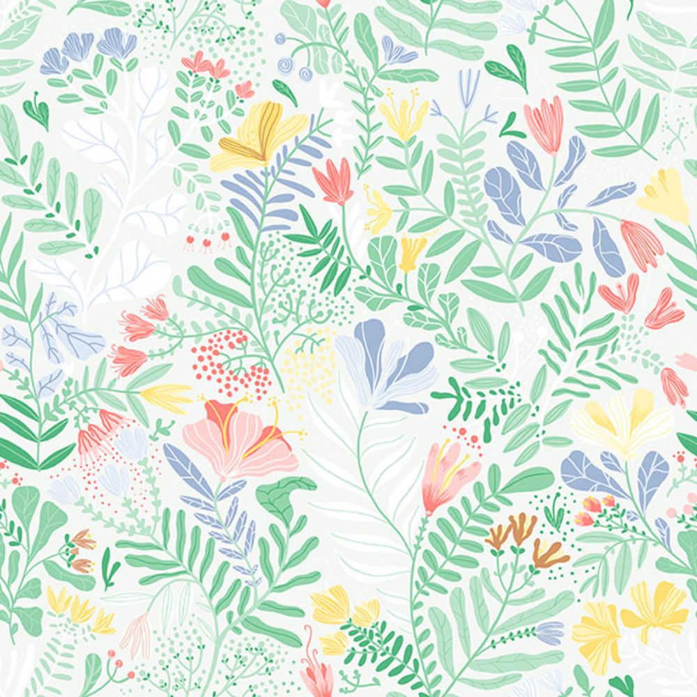A-Street Prints by Brewster 4143-22007 Brittsommar Light Green Woodland Floral Wallpaper