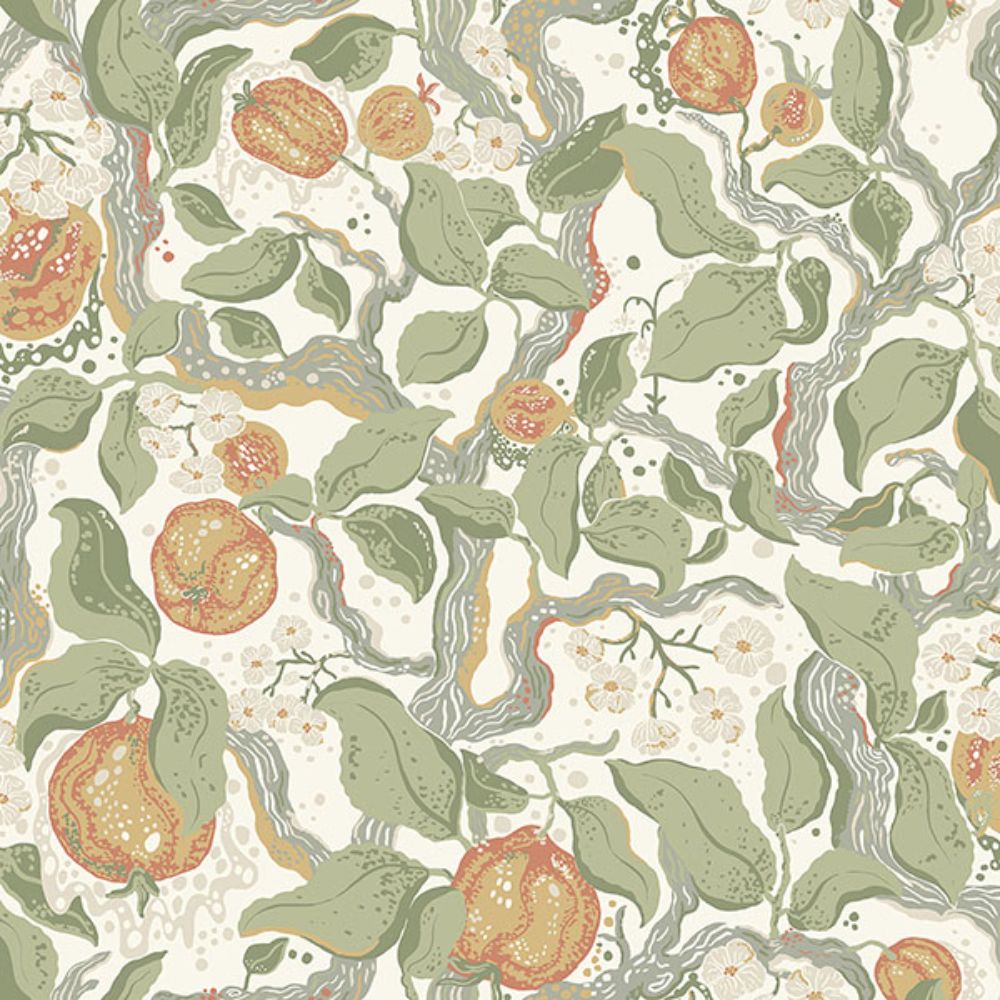 A-Street Prints by Brewster 4143-22026 Kort Green Fruit and Floral Wallpaper